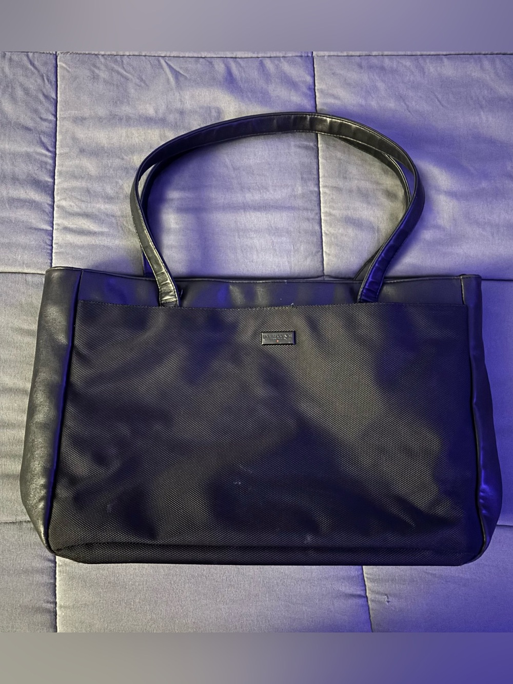 US Luggage New York Black Leather / Nylon Shoulder Tote Bag